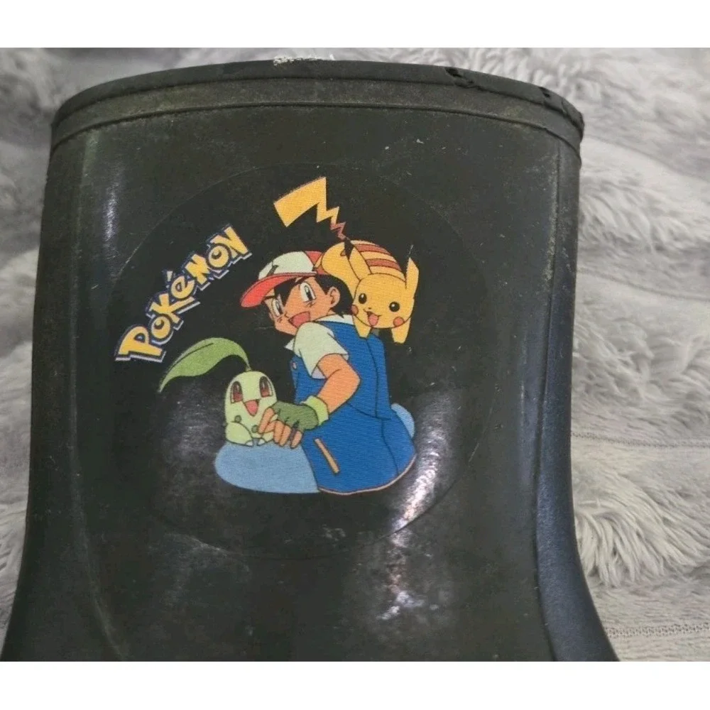 Pokémon Rain Boots Black Kids‎ Pull-On Size 22-Made In Italy. Youth Size 5 USA
